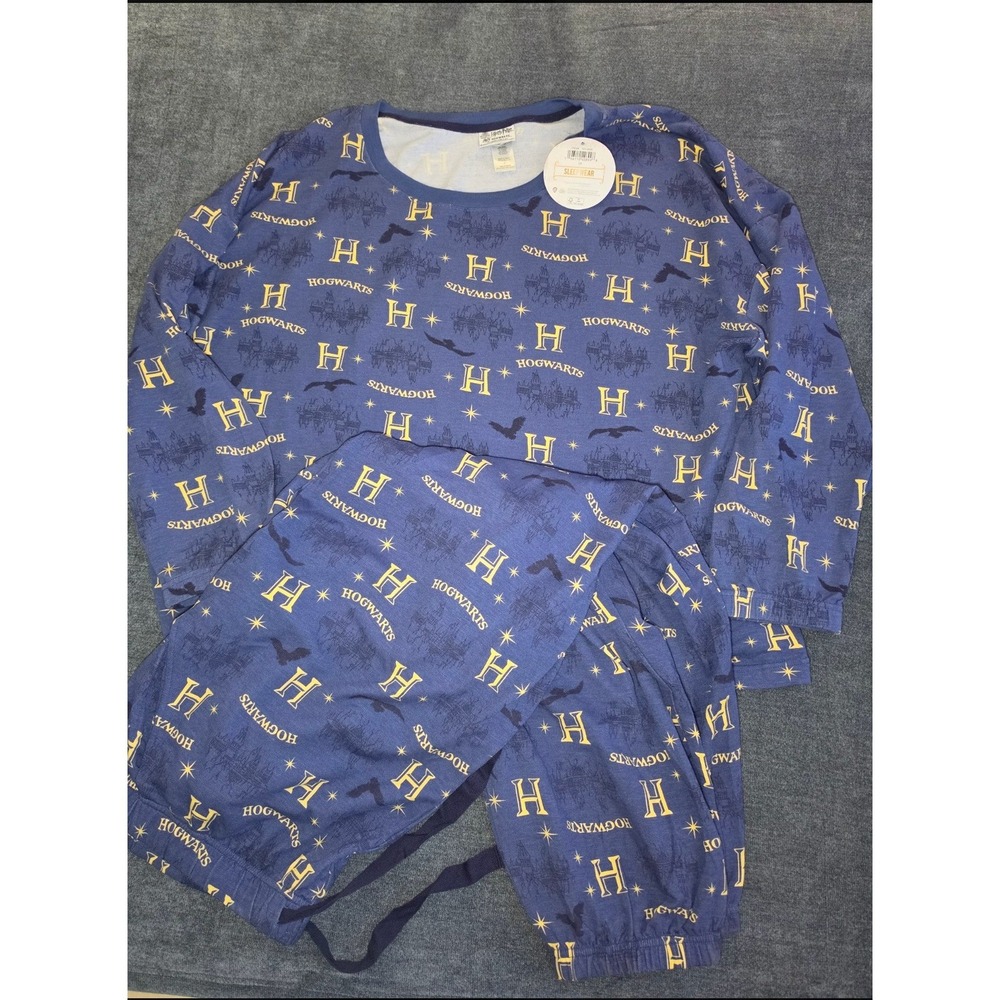 Harry Potter Hogwarts Pajama Set Womens 2X Navy Blue Gold Star Jogger NWT